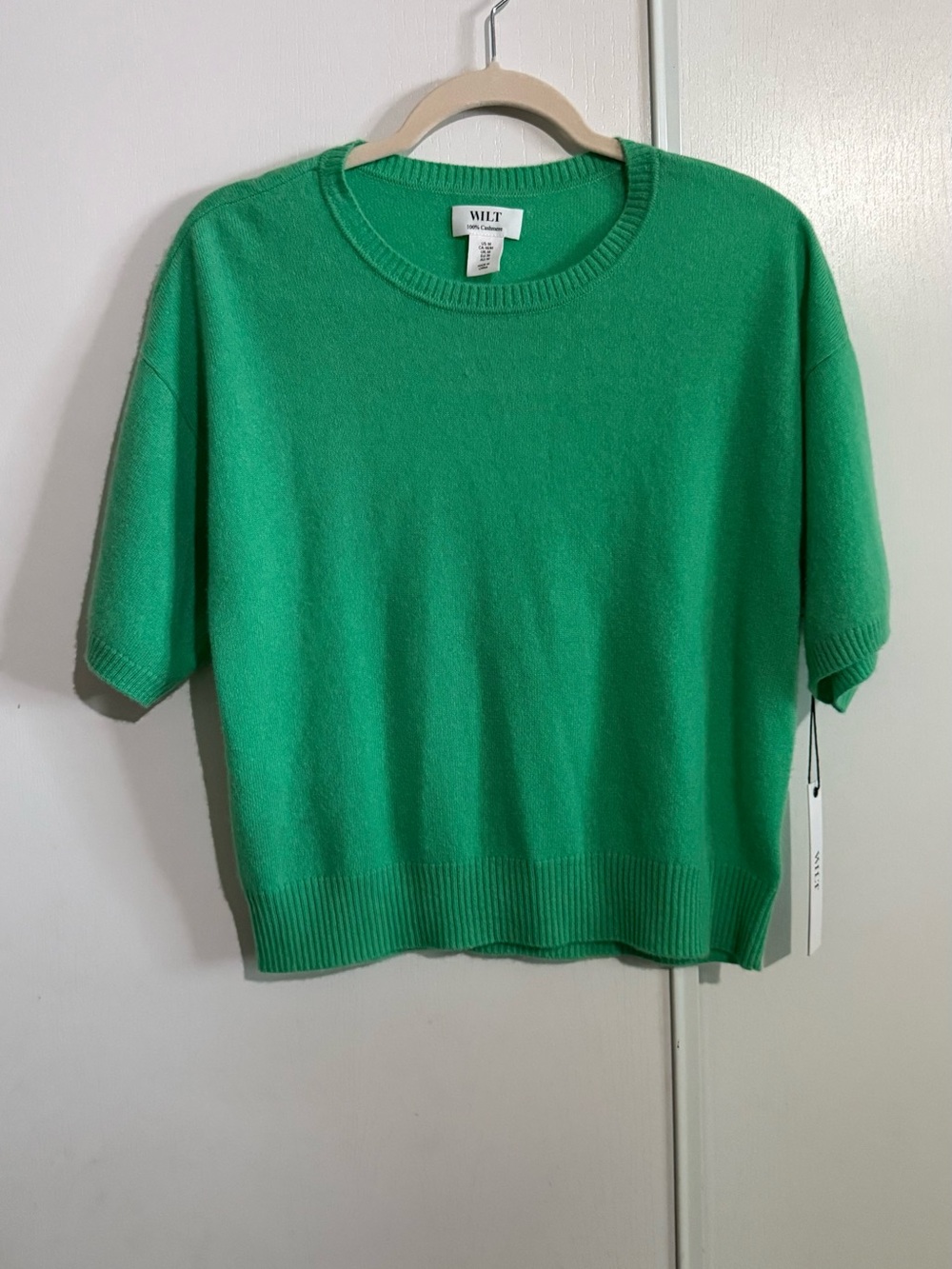 WILT Green Short-Sleeve 100% Cashmere Blend Sweater size M New